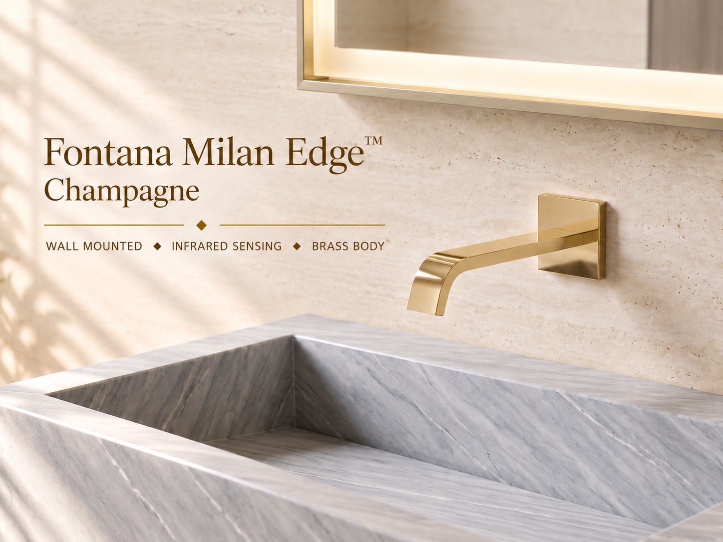 Fontana Milan Edge Champagne Rectangular Wall Mounted Infrared Faucet